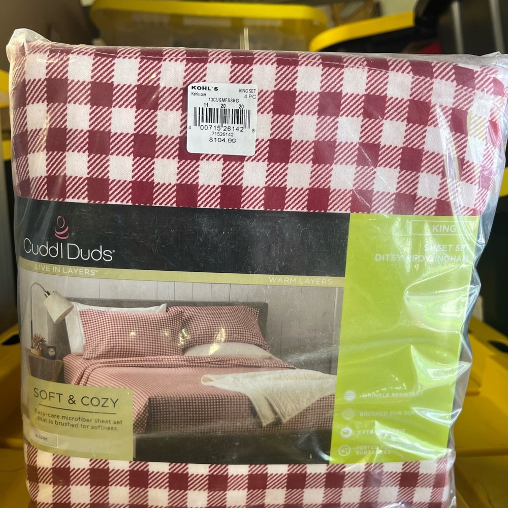 Cuddl Duds Ditsy Red Gingham King Sheet Set